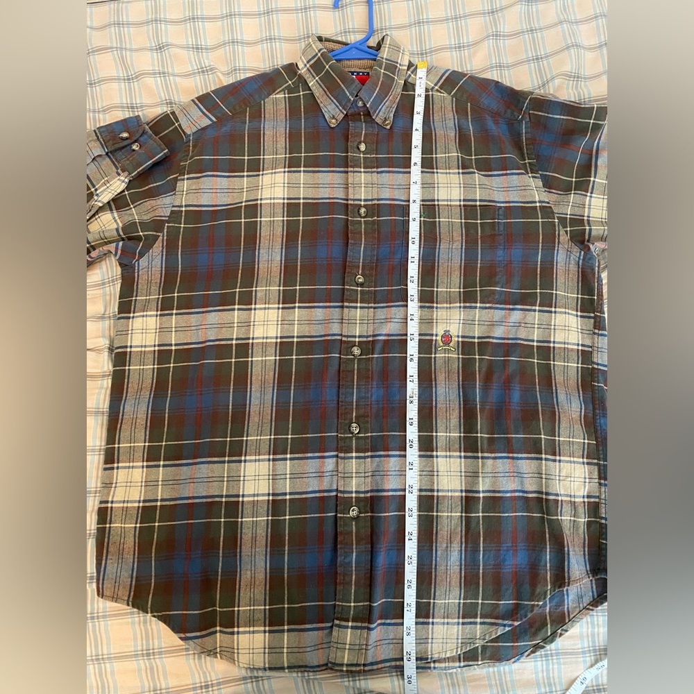 Vintage 90s Y2K Tommy Hilfiger Plaid Pocket Long Sleeve Button Up Shirt • Size S - Picture 6 of 7